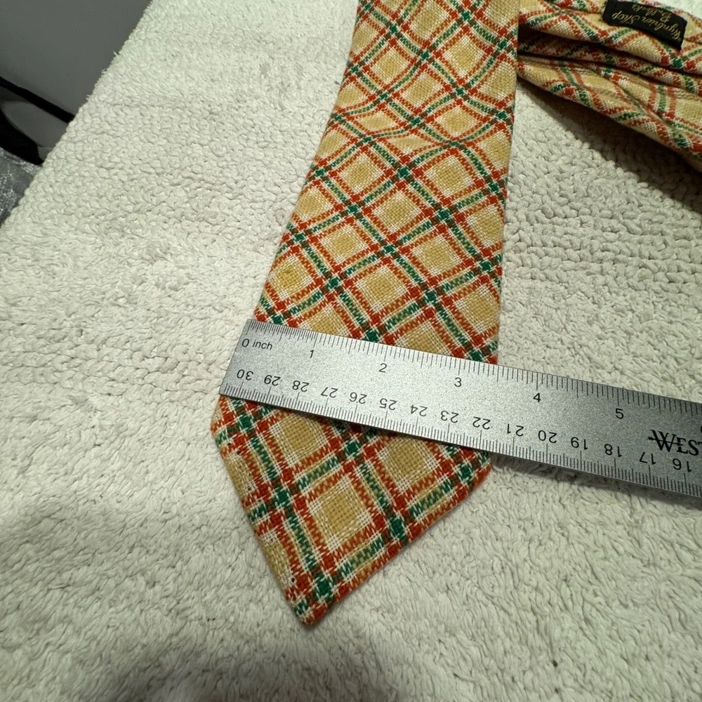 Vintage Bert Pulitzer Tie Orange Green Plaid Wool Linen Heritage Ivy League